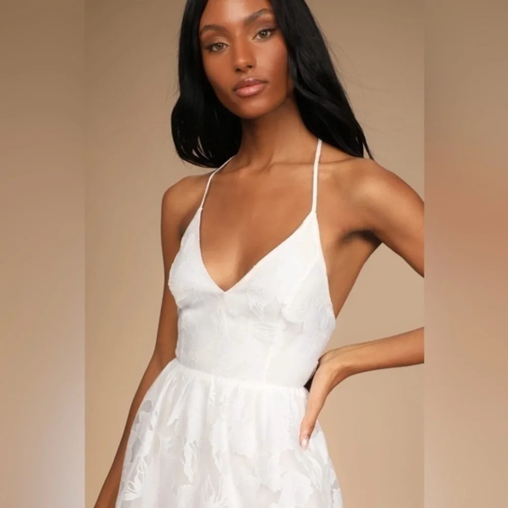 SOLD Brand New Lulus Feeling Like Forever White Jacquard Organza Midi Dress XL - Picture 4 of 10